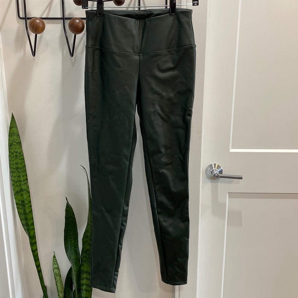 Green faux leather leggings